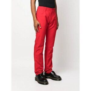 Raf Simons Logo Plaque Straight-leg Denim Trousers M Red New